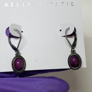 Women's Silver tone Dainty Design Purple Stone 0.5-inch Leverback Drop Earrings